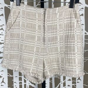 Honey Belle Linen High Waist Fringe Hem Window Pane Plaid Shorts S